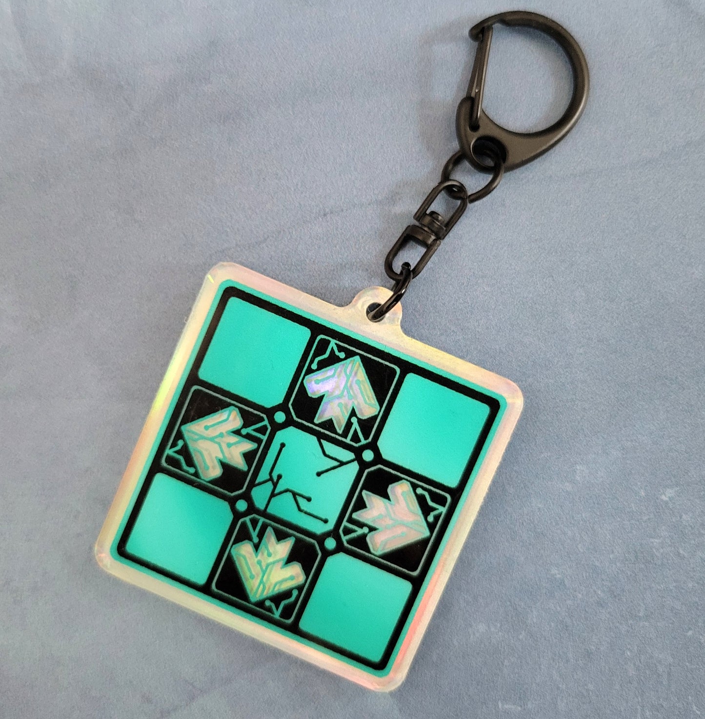 Acrylic Keychain - DDR pad (circuit techno style in blue)