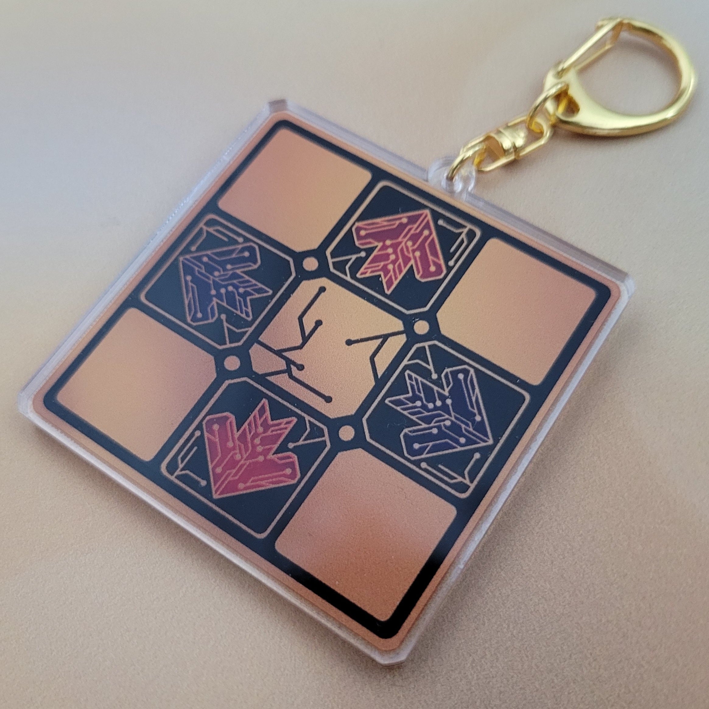 Acrylic Keychain - DDR pad (circuit techno style in gold) – Mosaic Pawprint